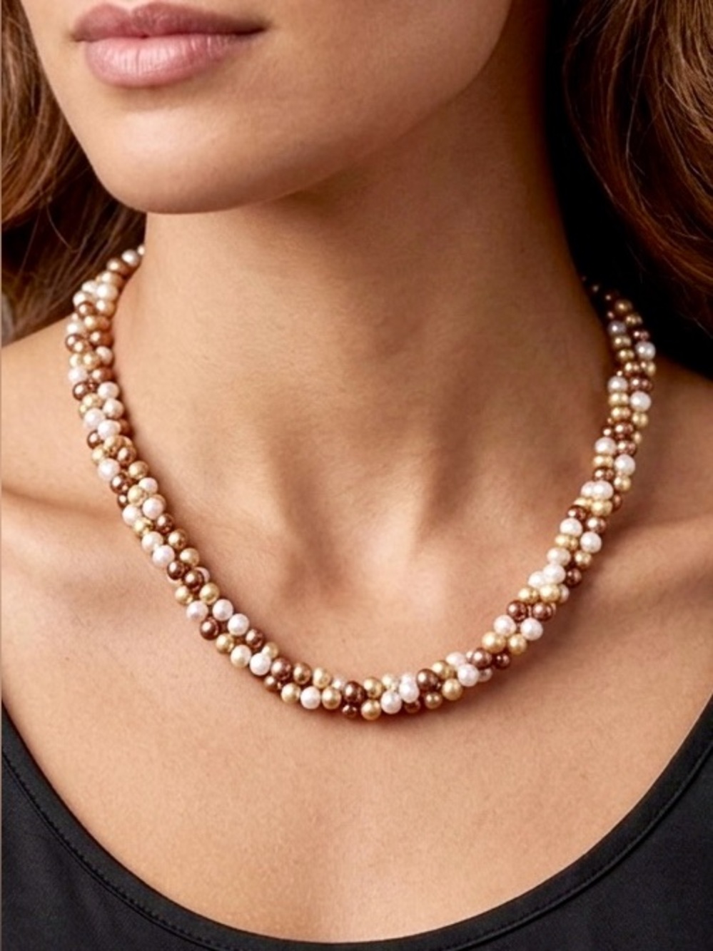 Triple Strand Multicolor Freshwater Pearl Sterling Silver Necklace, 17.5”
